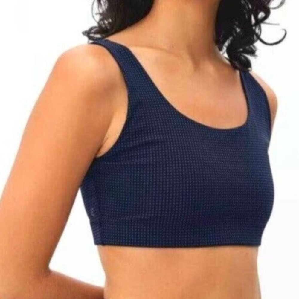 NWT Everlane Navy Purple The Mini Check Print Perform Sports Bra Top Size XS